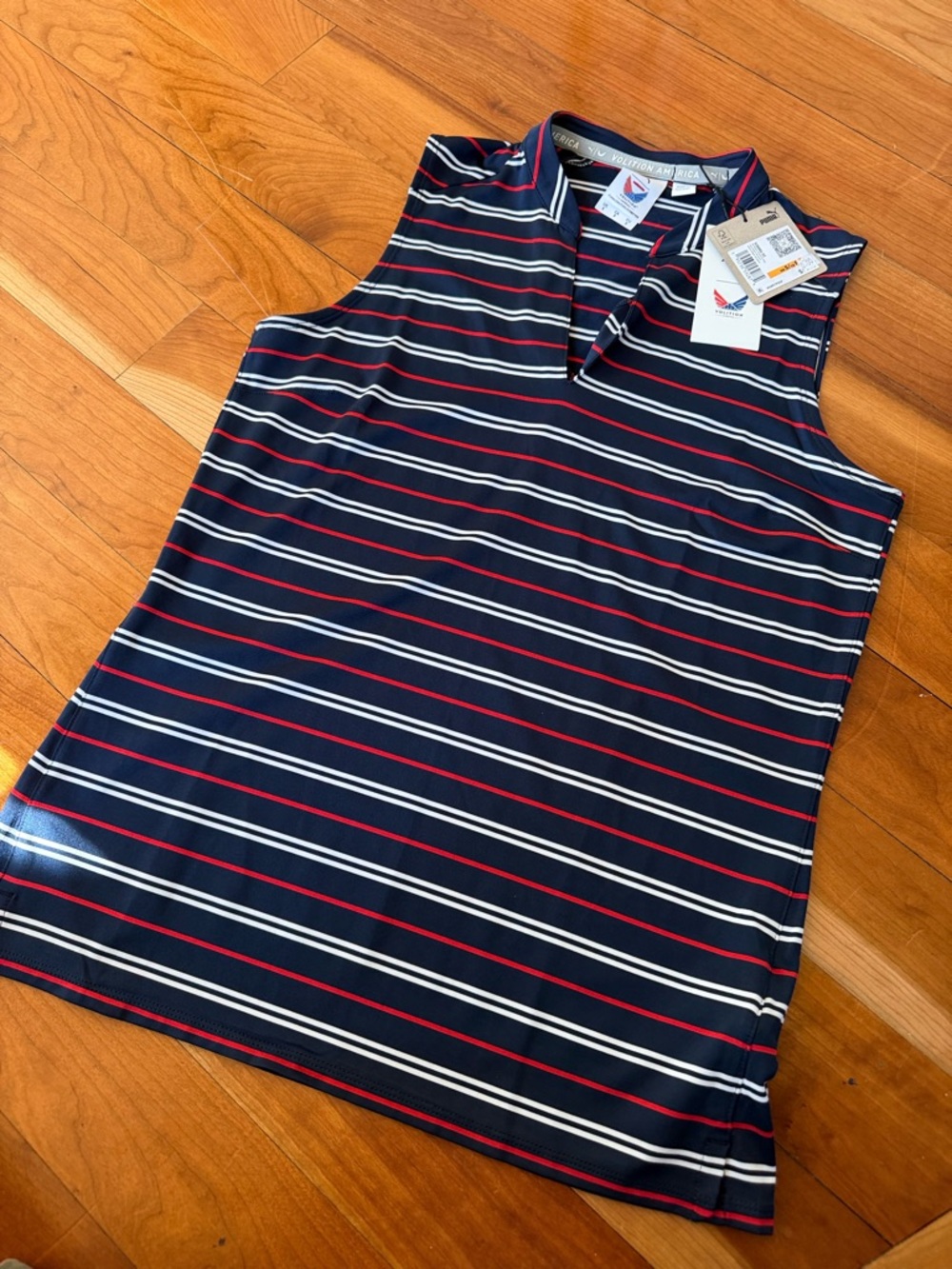 Puma Volition Sleeveless Polo Navy/Red/White Stripes